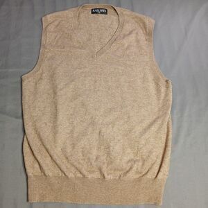 Kallspin Mens Medium Cashmere Sweater Vest Beige V-Neck Wool Blend Soft Golf Dad